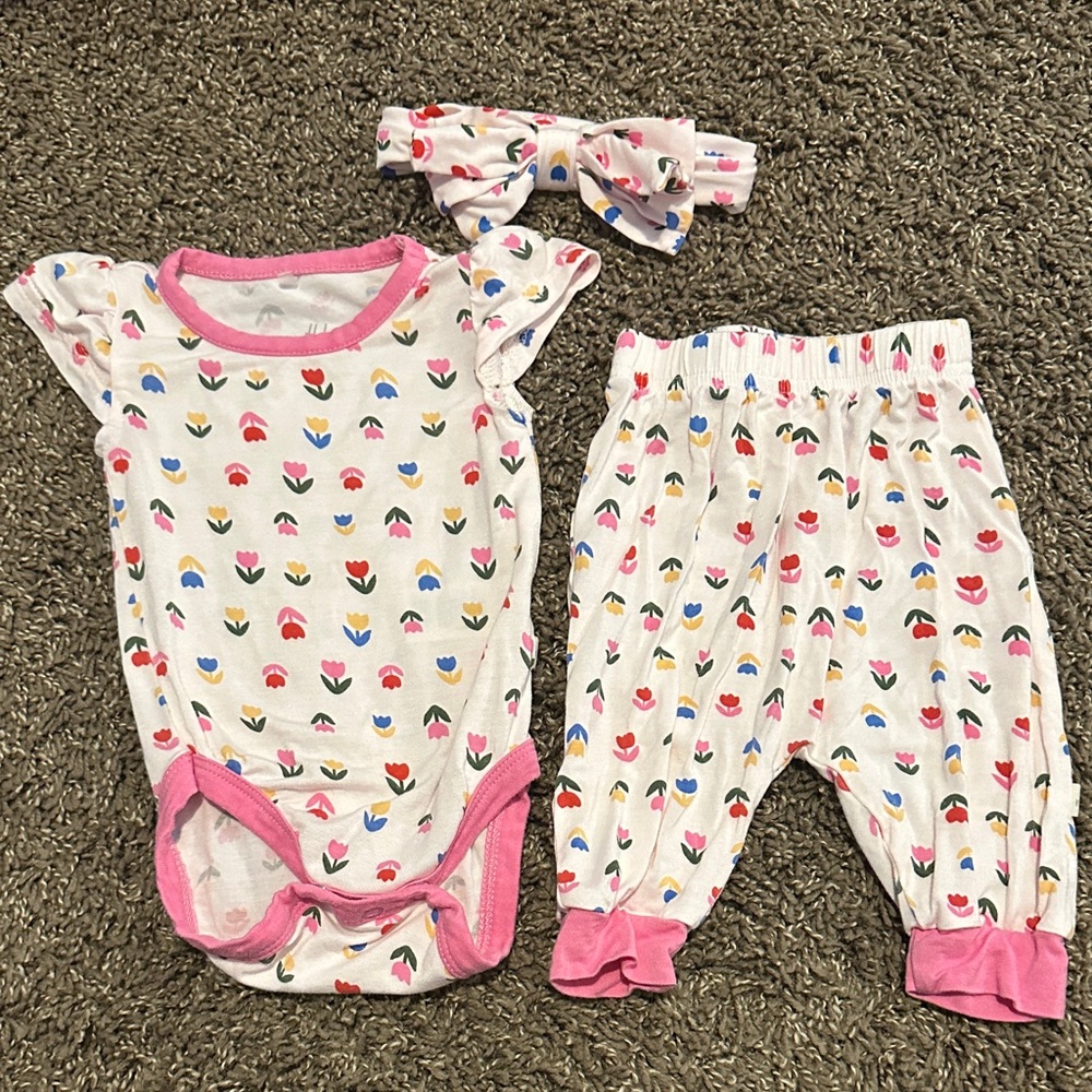 White Floral Baby Matching Set with Pink Trim